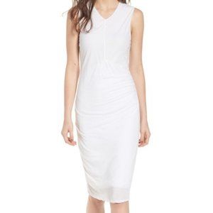 James Perse White Shirred Midi Casual Dress